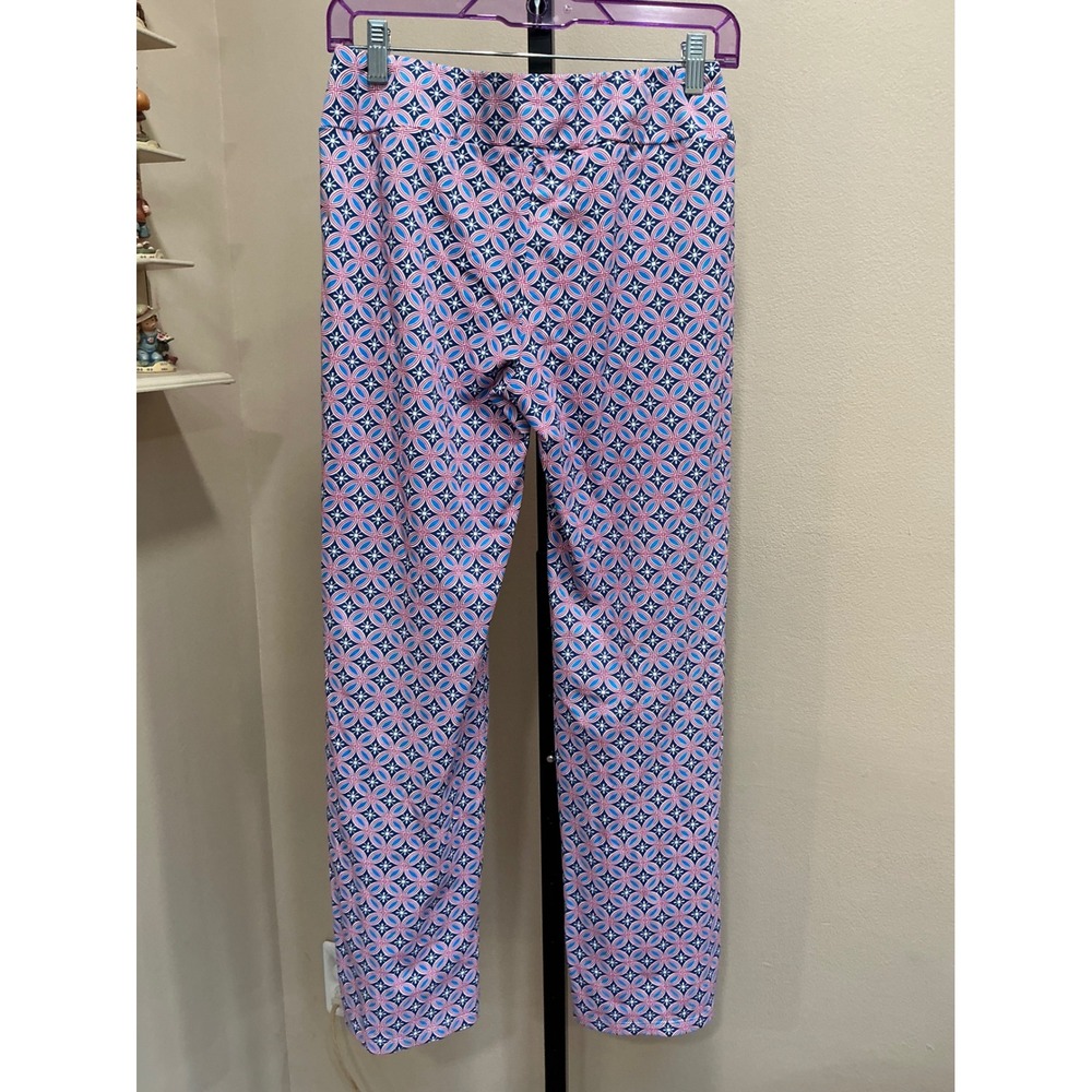 J.McLaughlin Pants Catalina Cloth XS Blue Red Geometric Trellis Straight Leg - Picture 3 of 10